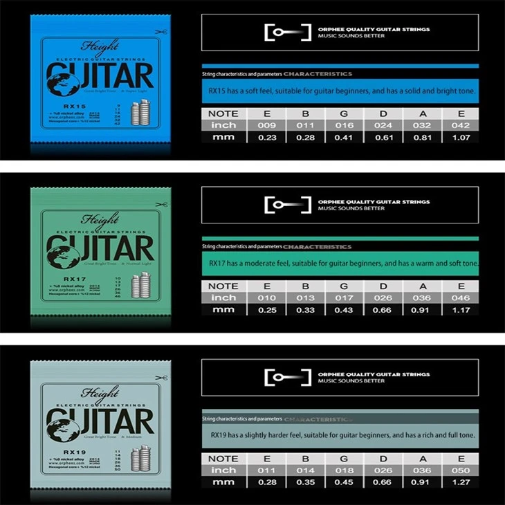 Height RX Electric Guitar Strings - Hex Carbon Steel, Alloy Wound, Anti-Rust, Bright Sound, Beginner-Friendly (942/1046/1150)