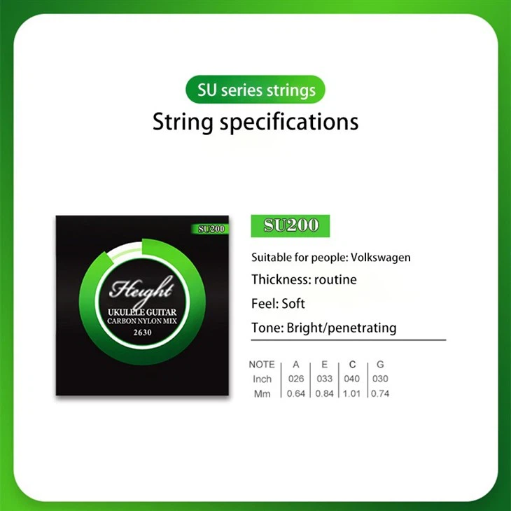 Height SU Ukulele Strings - Pure Fluorocarbon, Clear Bright Tone, Smooth Feel & Stable Tuning, 26-30 Gauges, Vacuum Sealed